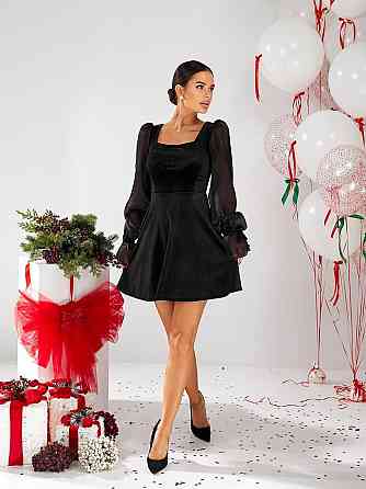 Женское праздничное элегантное мини-платье с пышными рукавами бархат 46 Одесса