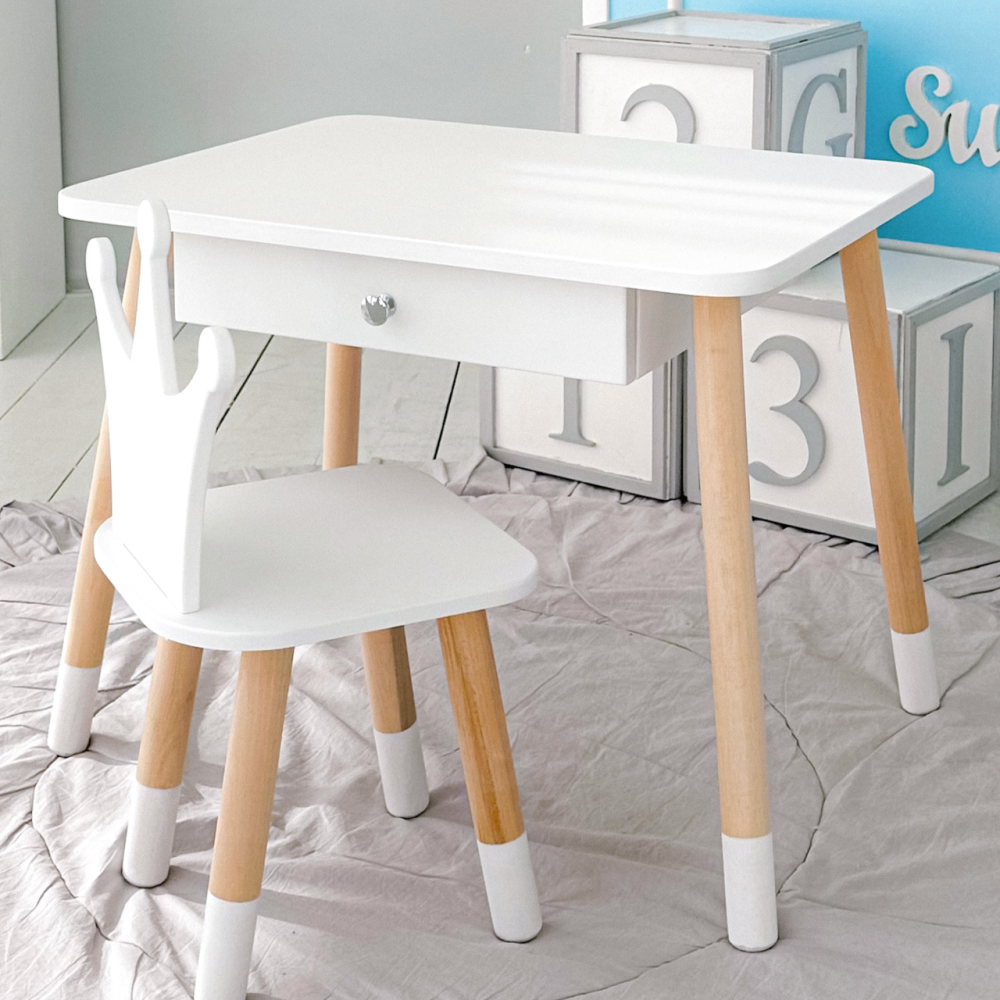 Стіл прямокутний з ящиком для речей 46х60х45 і стілець корона 26х26х24, столик та стільчик в дитячу, білий Кам'янське - фото 9