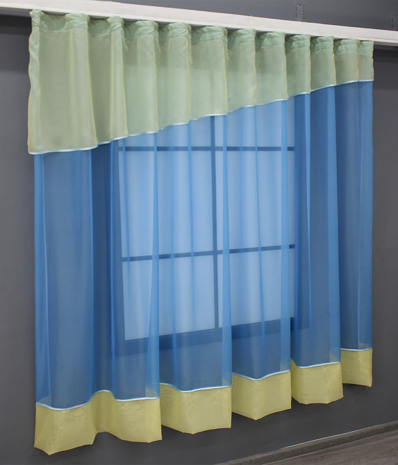 Кухонная занавеска VR-Textil № 047к голубой с желтым 280х170 см (52-0975) Киев - изображение 2