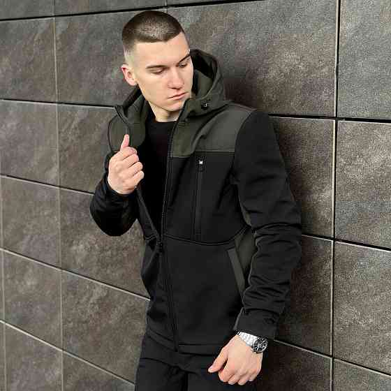 Софтшелл куртка мужская 2XL черный с хаки Pobedov Setup Киев