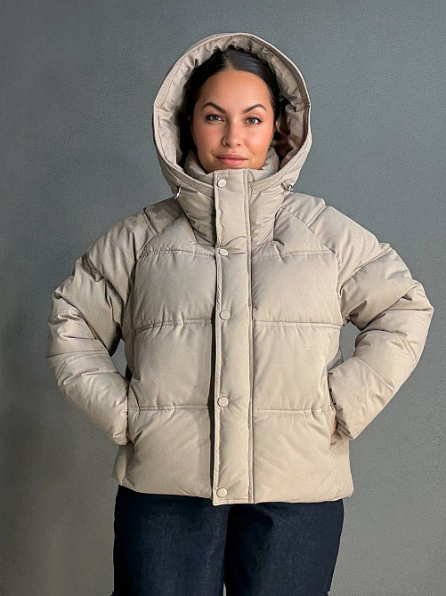 Куртка жіноча Haiziyuan 8589 середня довжина з капюшоном бежева, бежевий, L Київ - фото 18