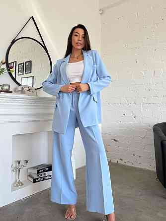 Жіночий стильний діловий костюм ( піджак + штани) креп-костюмка Блакитний, 46/48 Одеса