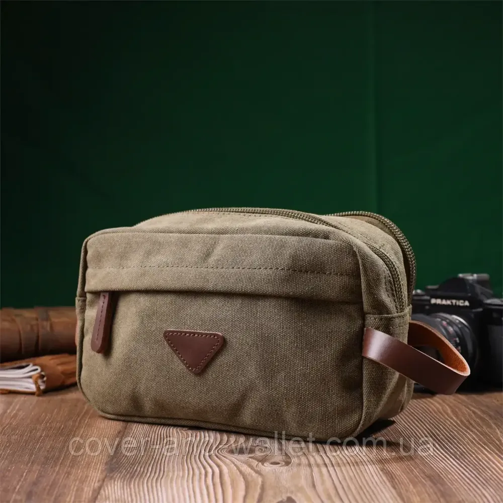 Стильная барсетка для мужчин на два отделения из текстиля оливкого цвета PUOS Киев - изображение 6