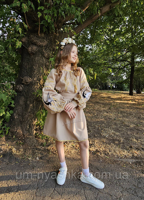 Детский платье вышиванка с ласточками и колосками 