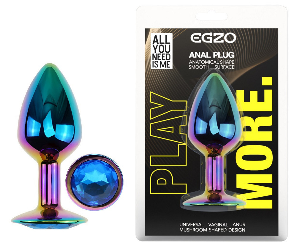 Анальна пробка з кристалом EGZO - Multicolor Round Plug Black size S Sex Aura Київ - фото 1