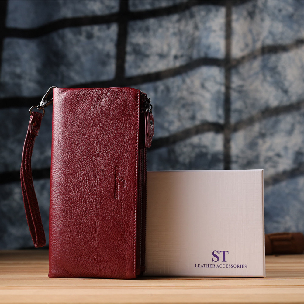 Кожаный кошелек на три отделения для женщин ST Leather 23108 Бордовый Киев - изображение 1