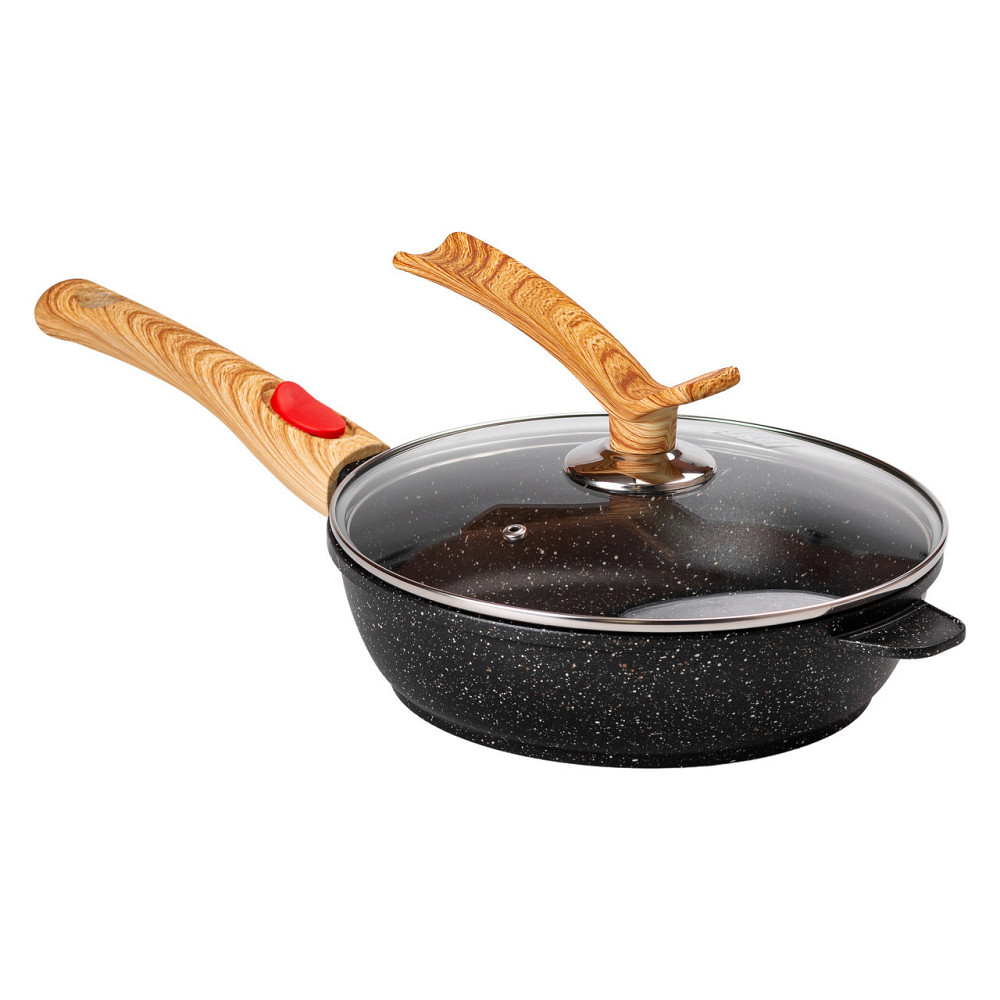 Алюмінієва глибока сковорода (2,4 л) зі скляною кришкою Ø 24 см Black MGC HP-4-463B Київ - фото 1