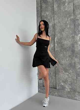 Жіноча спортивна мінісукня — комбінезон на бретелях мікродайвінг + чашки Чорний, 46/48 Одеса