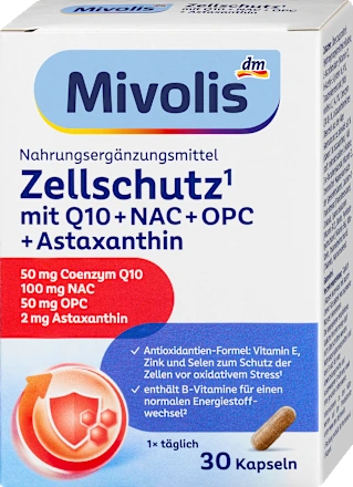 Mivolis Zellschutz mit Q10 + NAC + OPC + Astaxanthin Kapseln 30 St Міволіс Захист клітин з капсулами Q10 + NAC + OPC + Астаксантин Львів - фото 1