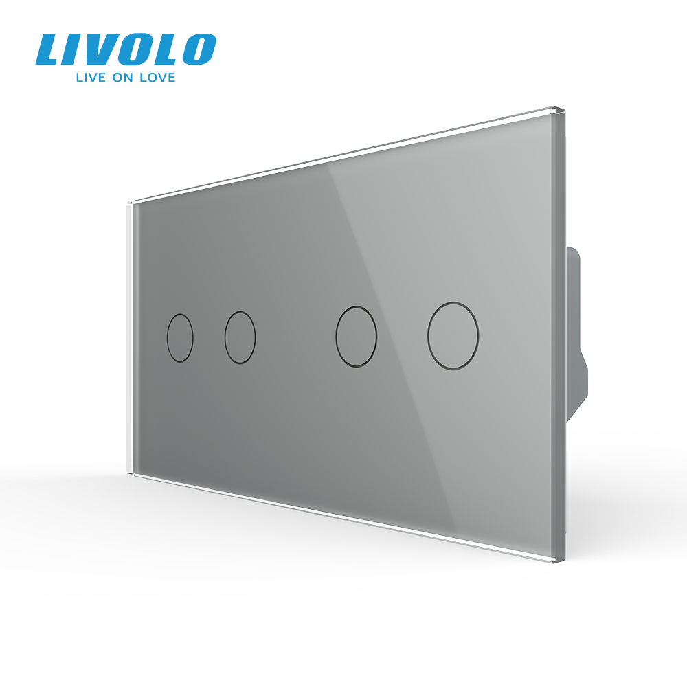 LIVOLO Сенсорний прохідний/перехресний вимикач 4 сенсора (2-2) LIVOLO сірий матове скло Коломия - фото 1