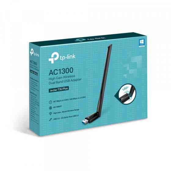 Адаптер WiFi TP-Link Archer T3U Plus, AC1300, 67 Mbps at 5 GHz, 400 Mbps at 2.4 GHz SPEC: 1× High Ga (Archer Київ