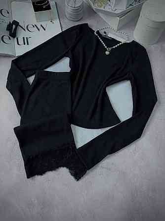 Женский стильный костюм кружево Лонг+юбка рубчик+кружево Одесса