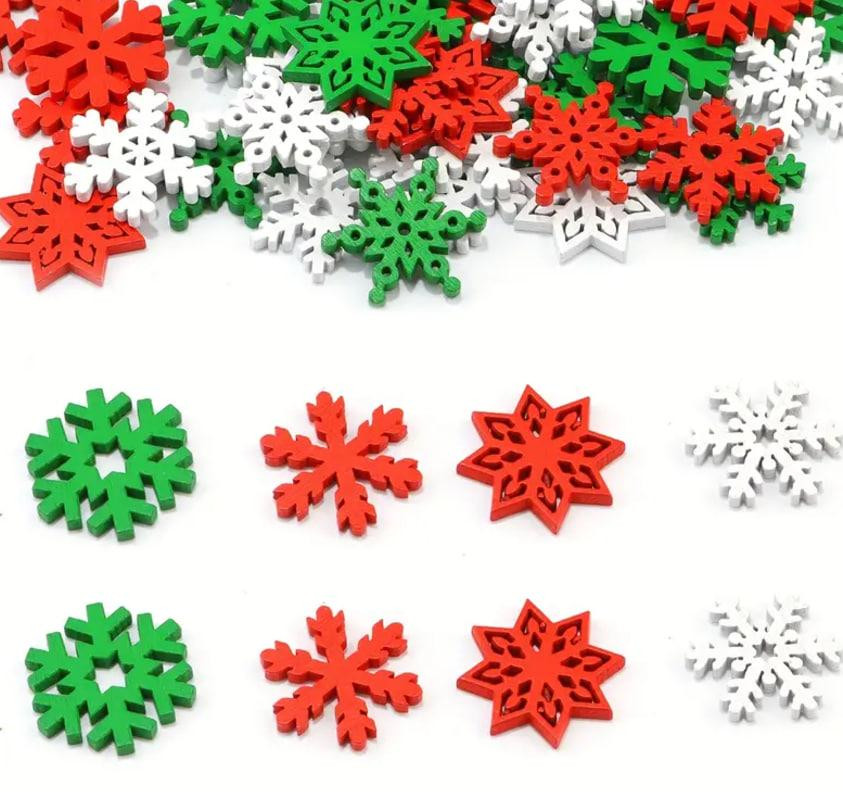 Набір новорічних деревяних сніжинок 20 шт. Новорічний декор, новорічні прикраси сніжинки 2 см. Київ - фото 1