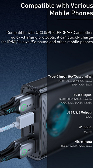 Повер- Банк : Baseus AMBILIGHT 30000 65W 6A Киев - изображение 3
