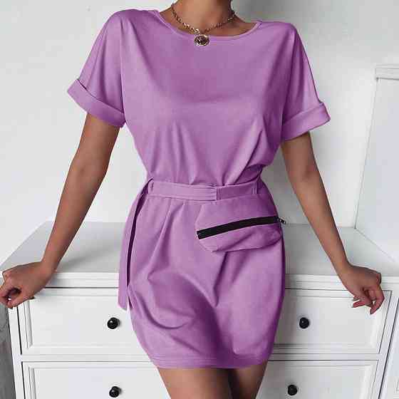 Жіноче літнє плаття з сумочкою на поясі "Амбер" оптом | Норма і батал | Розпродаж моделі 50-52, Ліловий Київ