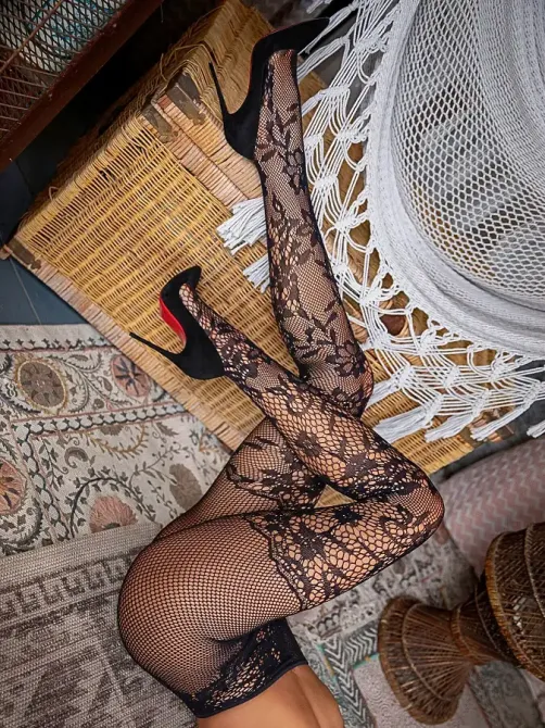 Колготки Leg Avenue Dahlia Lace Tights with Net Thigh Detail One Size Львів - фото 6