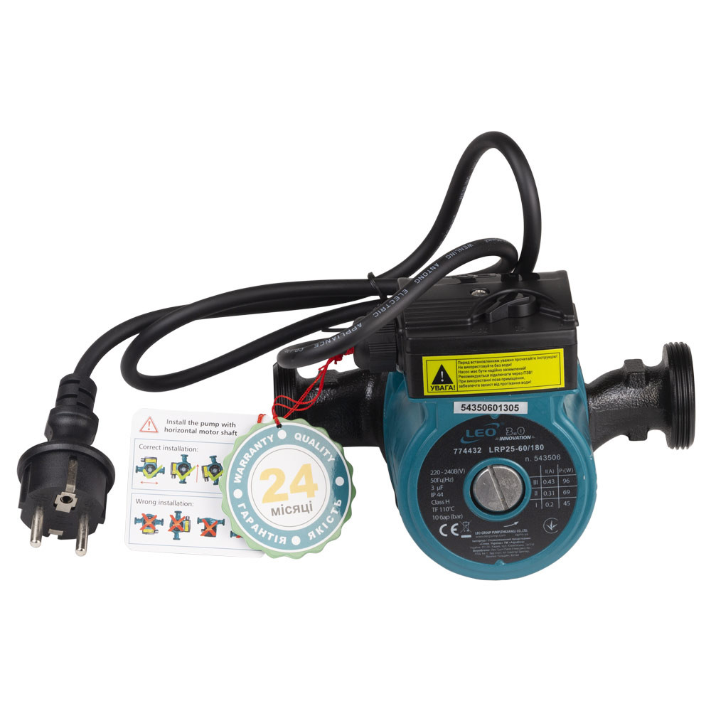 LEO Насос циркуляционный 96Вт Hmax 6м Qmax 66л/мин Ø1½" 180мм + гайки Ø1" LEO 3.0 LRP25-60/180 Коломыя - изображение 9