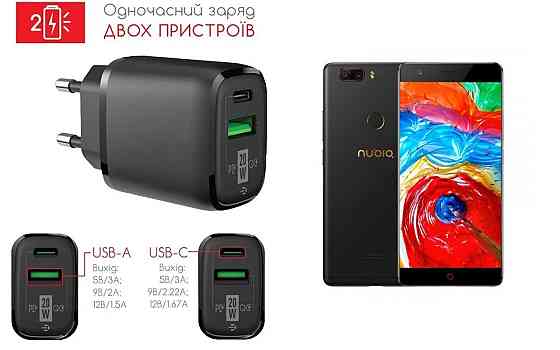 Мережевий зарядний пристрій для ZTE Nubia Z17 Lite, 20W 3A, Quick Charge 3.0 Київ