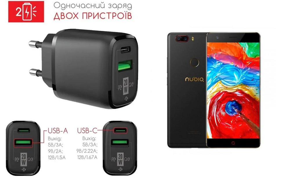 Мережевий зарядний пристрій для ZTE Nubia Z17 Lite, 20W 3A, Quick Charge 3.0 Київ - фото 1