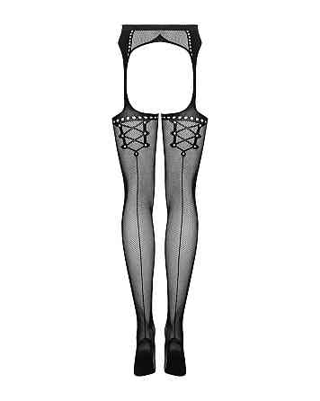 Сетчатые чулки-стокинги со стрелкой Obsessive Garter stockings S314 S/M/L, черные, имитация гартеров Sex Aura Киев