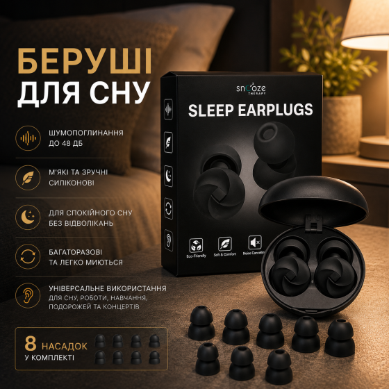 Беруши для сна KOVIO PRIME 48 дБ силиконовые многоразовые с 8 насадками и футляром, черные Киев