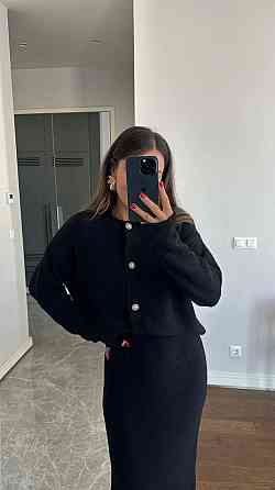 Женский теплый элегантный костюм двойка: кофта + юбка миди плотная двойная ангора Черный, 46/48 Одесса