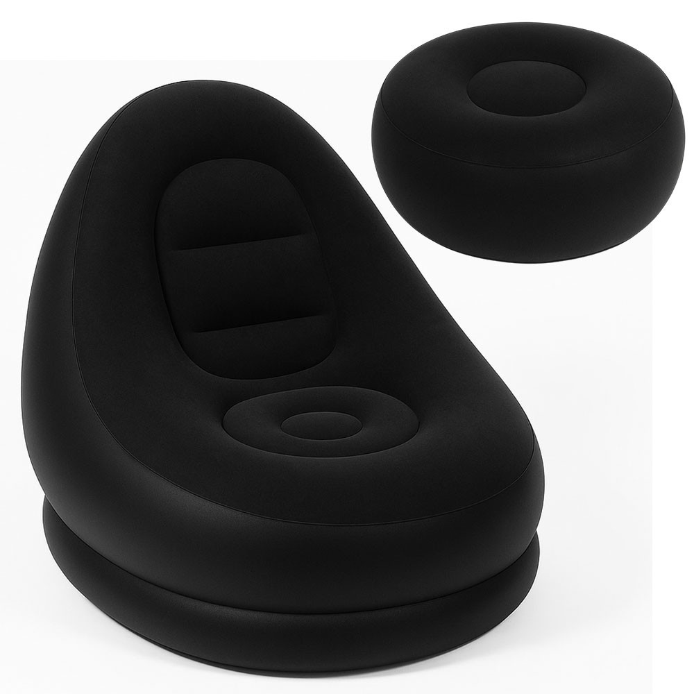 Надувное кресло с пуфиком 2в1 (116х98х83см, до 100кг) Air Sofa + насос, Черный Київ - фото 1