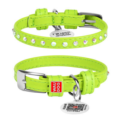 Ошейник для животных WAUDOG Glamour с QR-паспортом со стразами S Ш 15 мм Д 27-36 см салатовый (32775) Винница - изображение 1