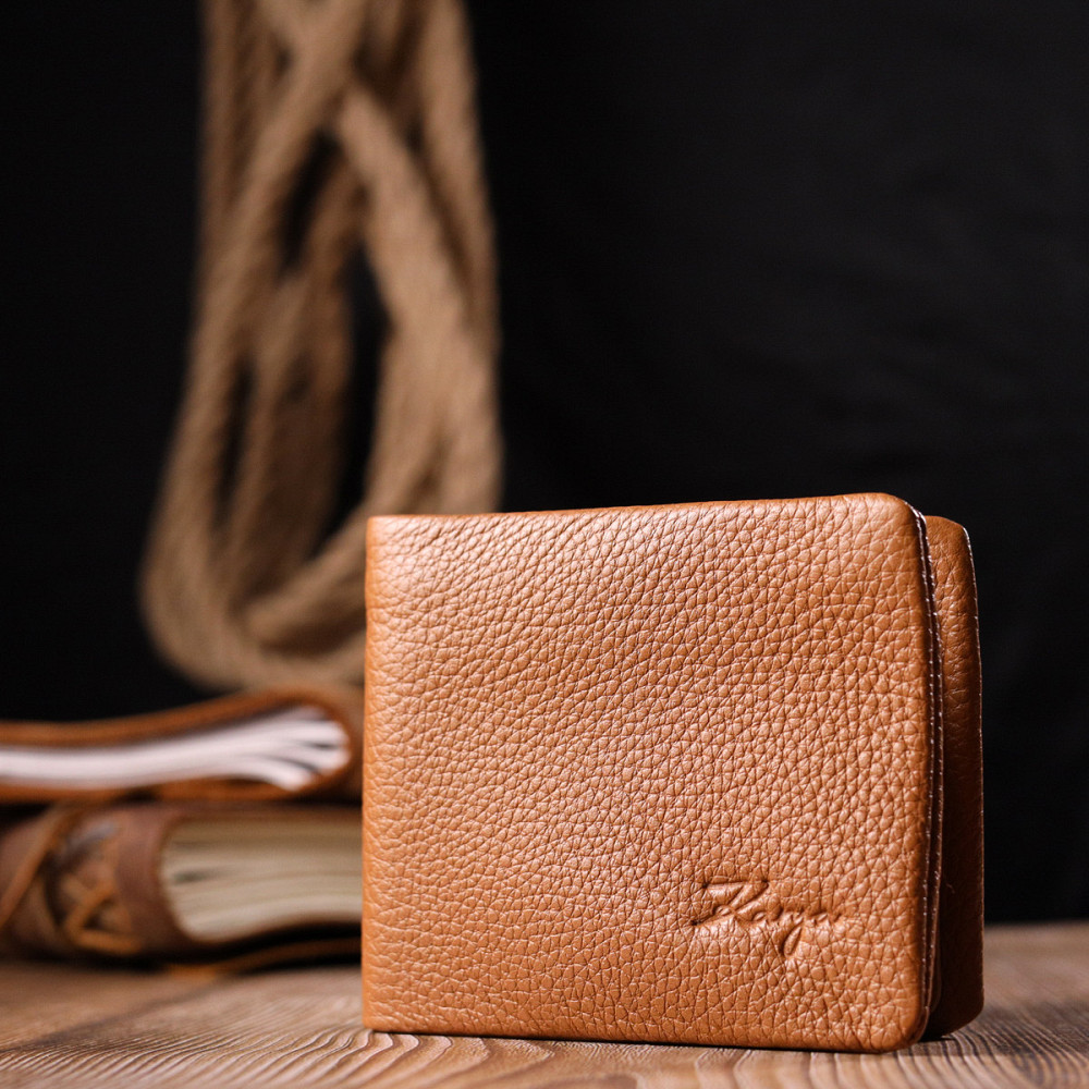 Стильне чоловіче портмоне із зернистої шкіри KARYA 21064 Світло-коричневий Київ - фото 9