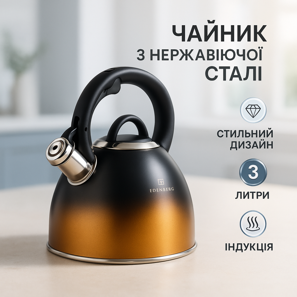 Прочный чайник со свистком для кухни, Функциональный чайник из стали со свистком на кухню 3 л SU-86 Львов - изображение 8