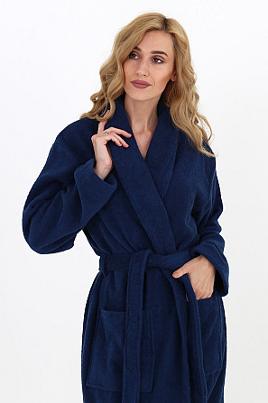 Жіночий халат Ideal Textile банний махровий Темно-синій XXL (56860470) Чернівці - фото 2