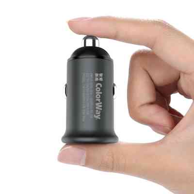 Зарядное устройство ColorWay 1USB Car ( PD USB Type-C (20W) Gray (CW-CHA028PD-GR) Винница
