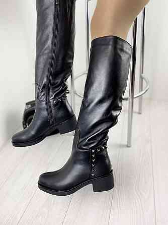 Injers Чоботи жіночі INJERS чорні натуральна шкіра з хутром висота 41см каблук 5см обхват 37-39 Коломия