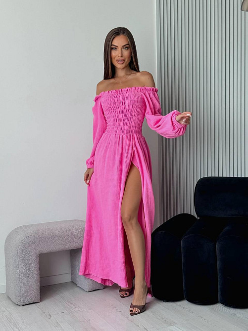 Жіноче романтичне плаття максі з натуральної тканини муслін 100% бавовна Рожевий, 46/48 Одеса - фото 3