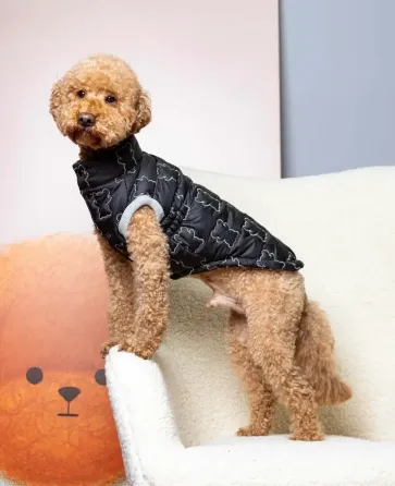 Жилетка для собак м'яка тепла плащівка на синтепоні Dogs Bomba весна на кнопках Ведмедики чорна 7 Одеса