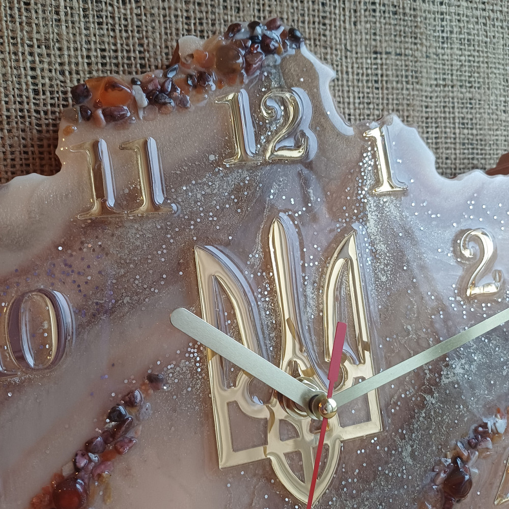 Годинник настінний 100*65 см з епоксидної смоли ручної роботи "Карта України" Дніпро - фото 7