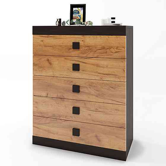 Высокий комод Эверест на 5 ящиков Соната-2 80х38х101 венге темный + дуб крафт золотой (DTM-2020) Днепр
