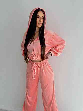 Жіночий стильний костюм-двійка: кофта та штани з плюш велюру Персик, 44/46 Одеса