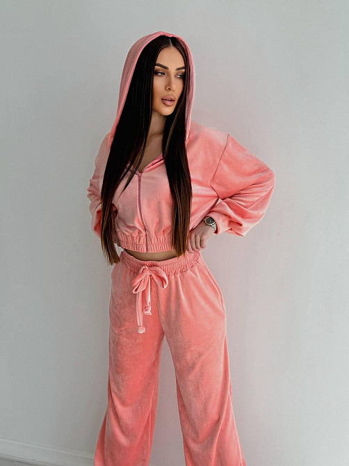 Женский стильный костюм двойка: кофта и штаны из плюш велюра Персик, 44/46 Одесса - изображение 6