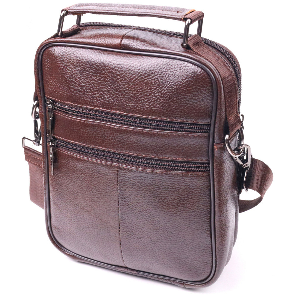 Удобная мужская сумка с ручкой кожаная 21276 Vintage Коричневая Киев - изображение 2