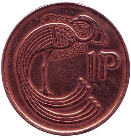 Монета 1 пенні. 1992 рік, Ірландія. Птах. Ірландська арфа.(АС) Полтава - фото 1