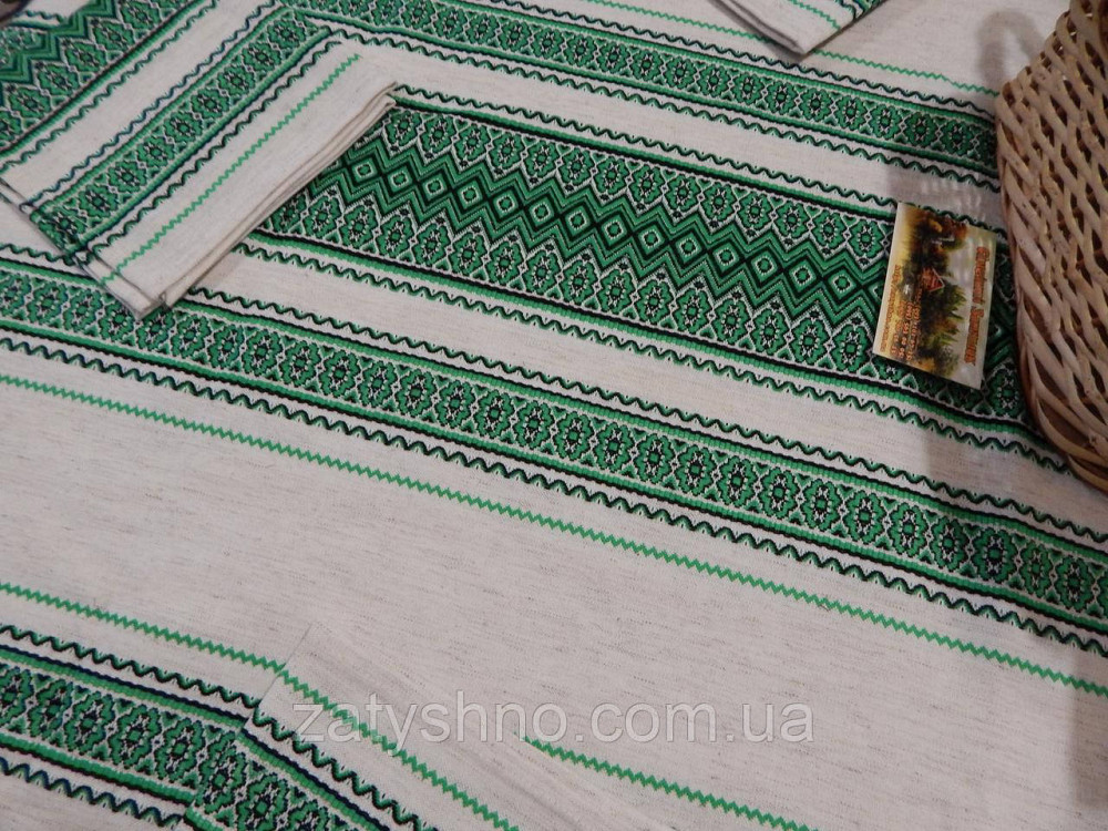 Зелена скатертина вишита на льону Київ - фото 7