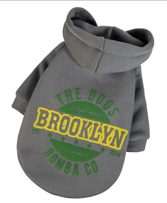 Толстовка для собак малих і середніх порід на флісі з принтом Brooklyn з капюшоном на кнопках сіра Одеса - фото 3