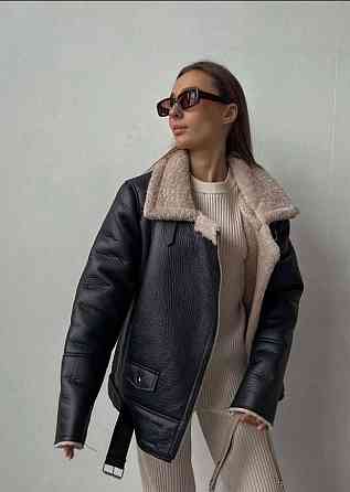 Женская дублёнка из эко-кожи Черный S Харьков
