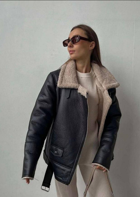 Женская дублёнка из эко-кожи Черный S Харьков - изображение 1