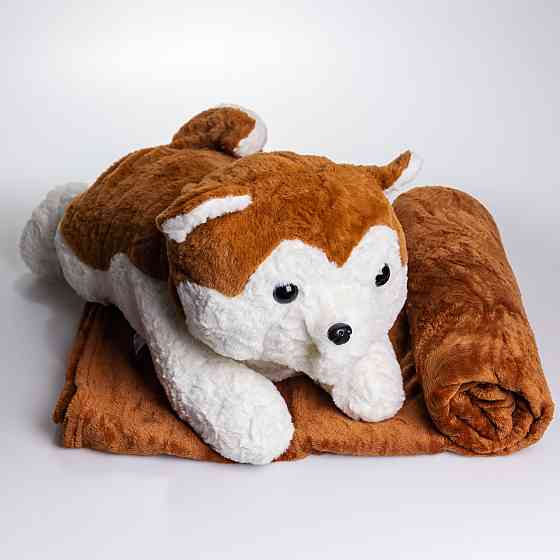 Мягкая игрушка-плед, подушка 3 в 1 Хаски плед в игрушке 50×30×26 (см) Коричневый 7124BR Киев