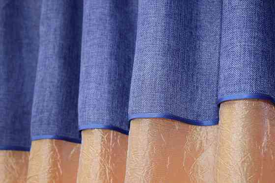 Кухонные шторы VR-Textil № 073к с ламбрекеном и подхватами персиковый с синим 275х170 см (52-0140) Киев