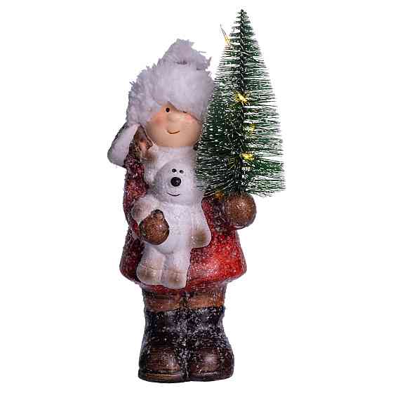 Yiwu Новорічна фігурка з підсвіткою Дівчинка з ялинкою з фарфору 8×7×20 (см) новорічний декор д Коломия