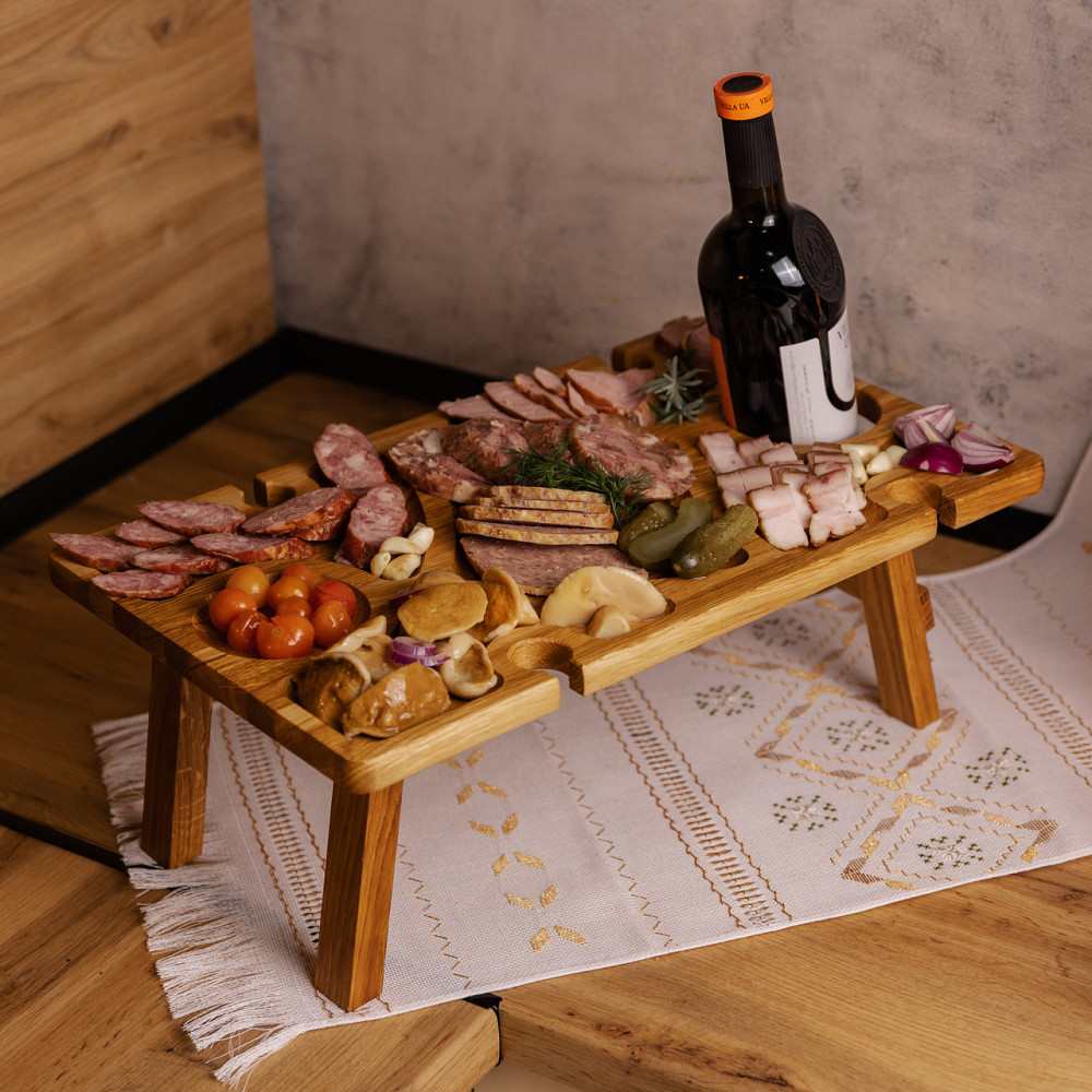 Винний столик-менажниця з дерева 50×30 см прямокутний на ніжках дуб BWS500180 Київ - фото 10