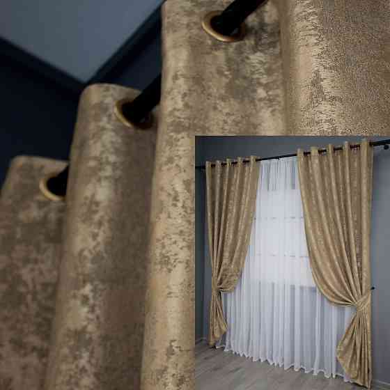 Комплект штор на люверсах VR-Textil Жакард Sultan YL № 1205ш Медово-золотистий 150х250 см 2 шт (37-0061) Київ